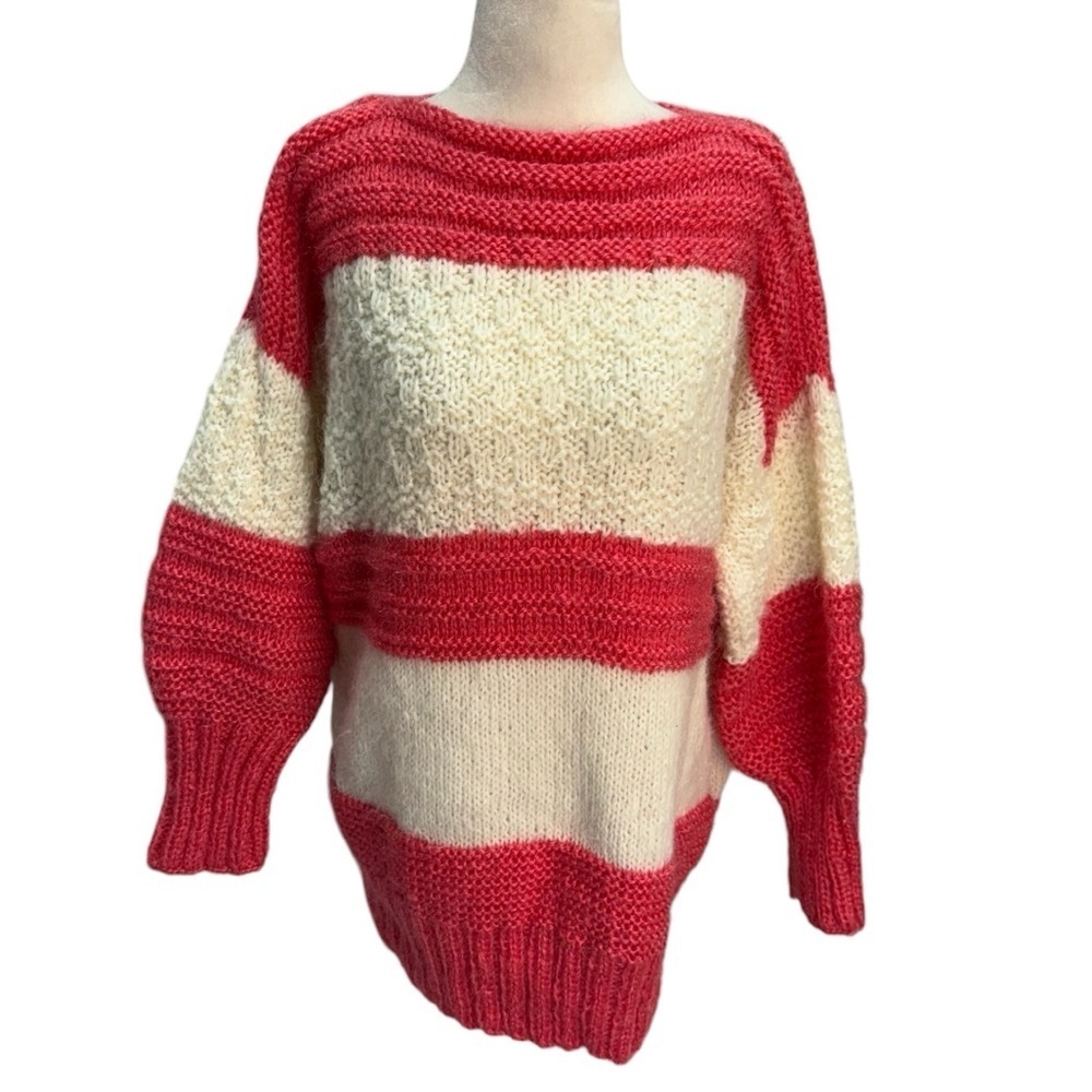 Handmade Hand knit Stripe Long Sleeve Boat Neck Sweater Size M